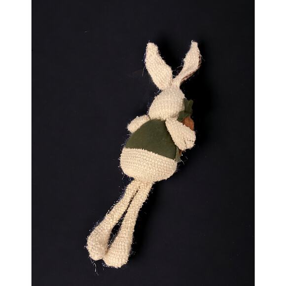 Primitive Sitting Tea-Stained Bunny with Carrot and Green Vest, Weighted Bottom. - Picture 5 of 5